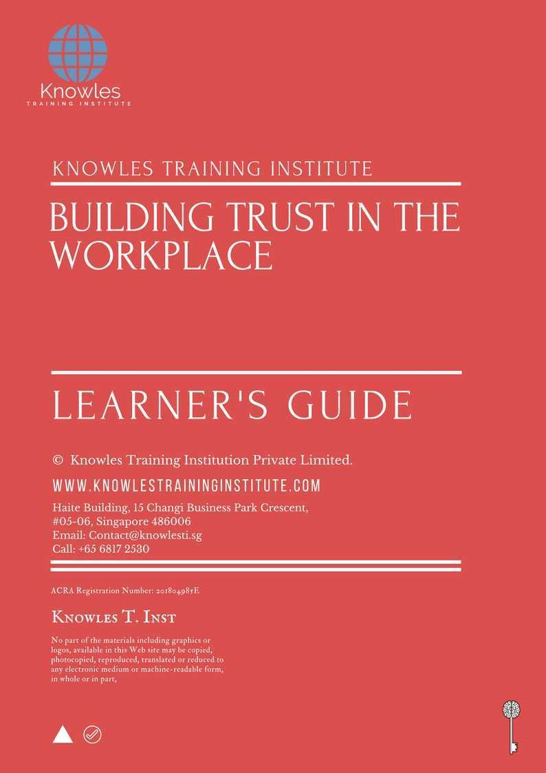 Building Trust In The Workplace Training Course in Germany Learner’s Guide